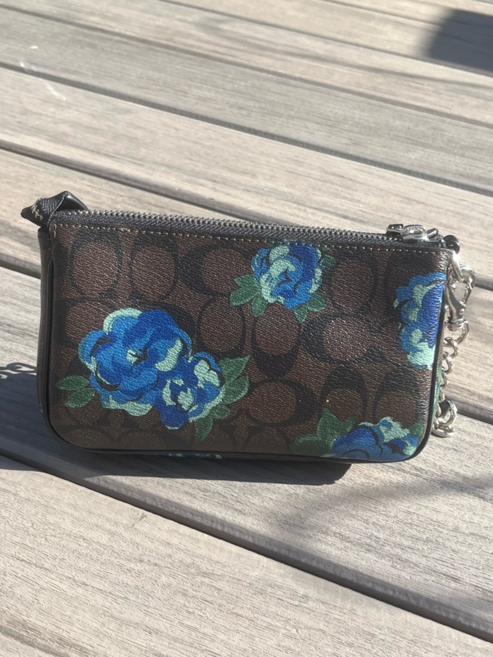 Coach; Signature Nolita 19; Brown/Blue Floral; Mini Bag; Accessory Silver Chain - Picture 7 of 13